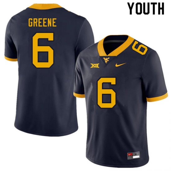 Youth West Virginia Mountaineers NCAA #6 Garrett Greene Navy Authentic Nike Stitched College Football Jersey MN15U46GH